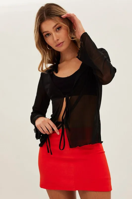 Black Mesh Cardigan Long Sleeve sold by Ally Fashion