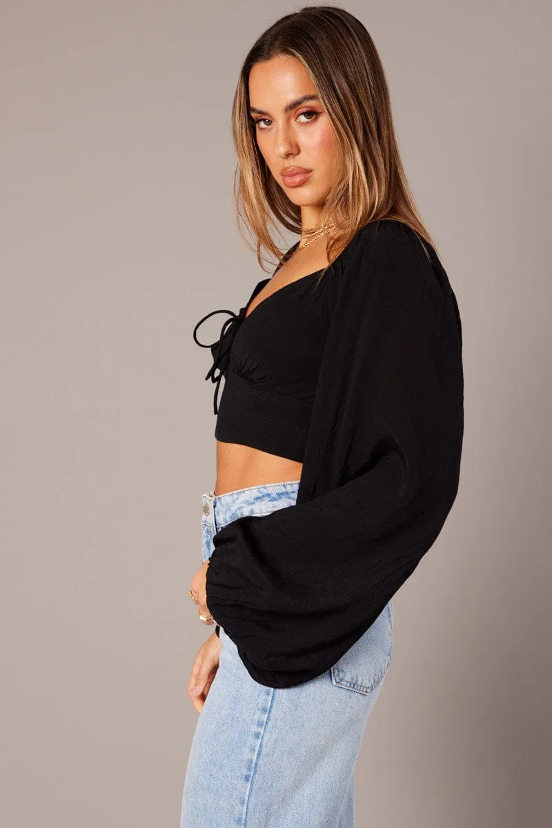 Black Gathered Bust Top Balloon Sleeve Backless Blouse sold by Ally Fashion product image thumbnail 4