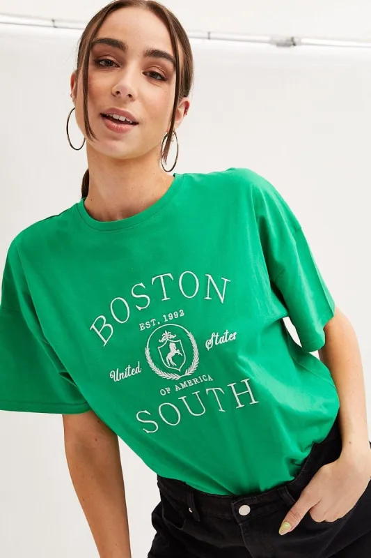 Green Oversized T-Shirt Embroidered sold by Ally Fashion