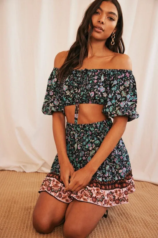 Black Boho Mini Skirt High Rise sold by Ally Fashion