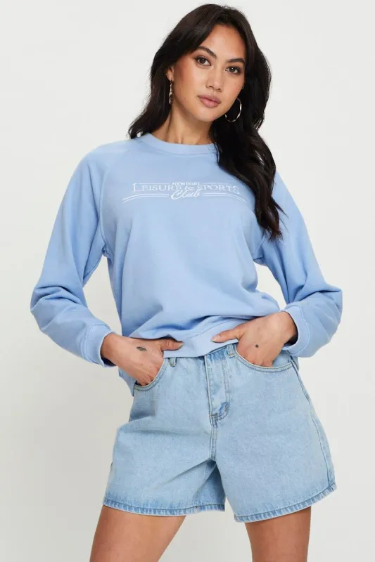 Blue Graphic Top Long Sleeve Oversized Round Neck sold by Ally Fashion