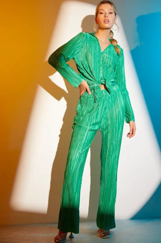 Green Plisse Pant Wide Leg sold by Ally Fashion