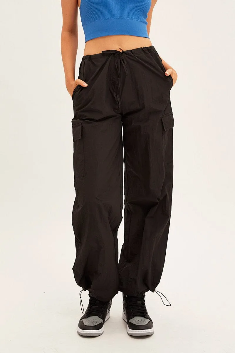 Black Cargo Parachute Pants sold by Ally Fashion product image thumbnail 2