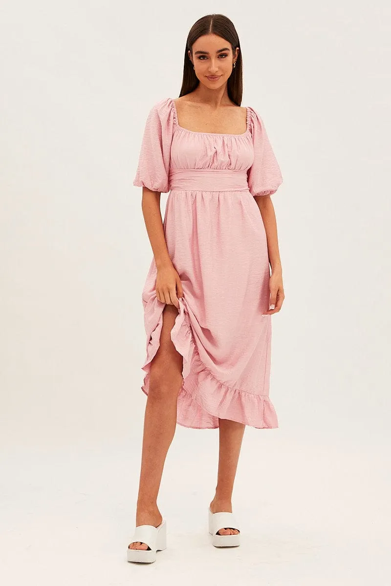 Pink Evening Square Neck Maxi Dress sold by Ally Fashion product image thumbnail 3