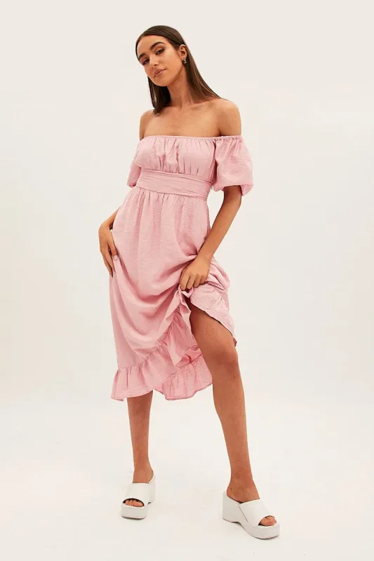 Pink Evening Square Neck Maxi Dress sold by Ally Fashion