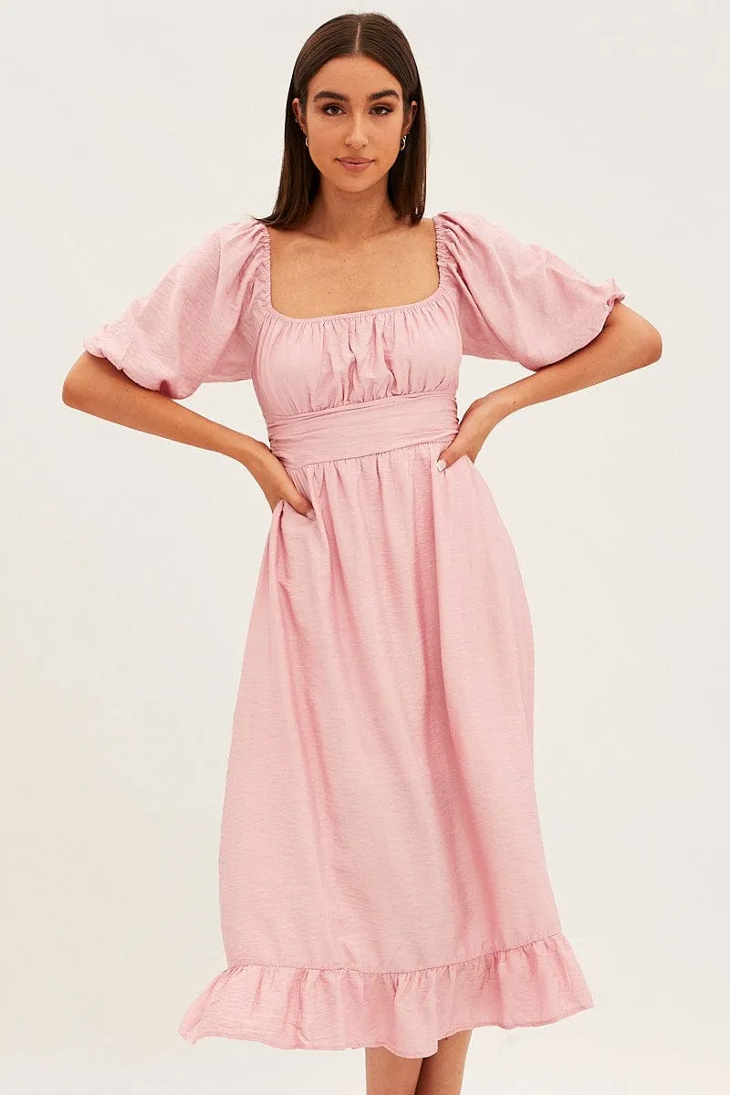 Pink Evening Square Neck Maxi Dress sold by Ally Fashion product image thumbnail 2