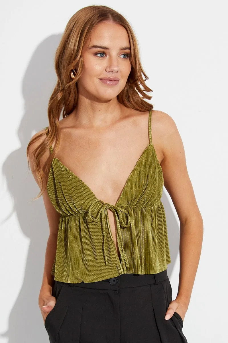 Green Plisse Top Sleeveless Tie Front sold by Ally Fashion product image thumbnail 3