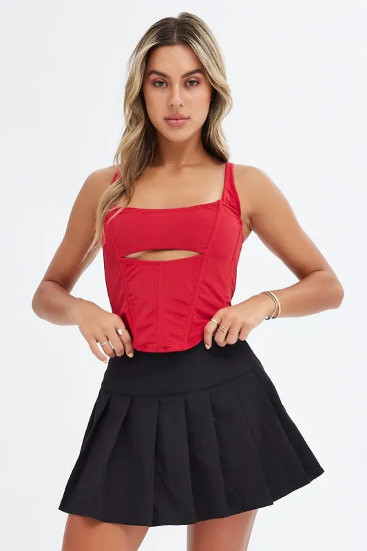 Red Corset Tank Top Tie Lace Back sold by Ally Fashion