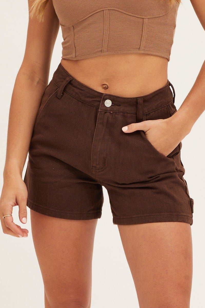 Brown Carpenter Denim Shorts High Rise sold by Ally Fashion product image thumbnail 3