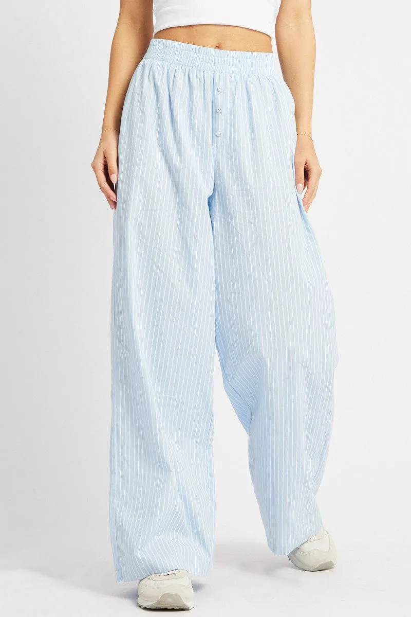 Blue Stripe Wide Leg Pants Elasticated Waist sold by Ally Fashion product image thumbnail 3