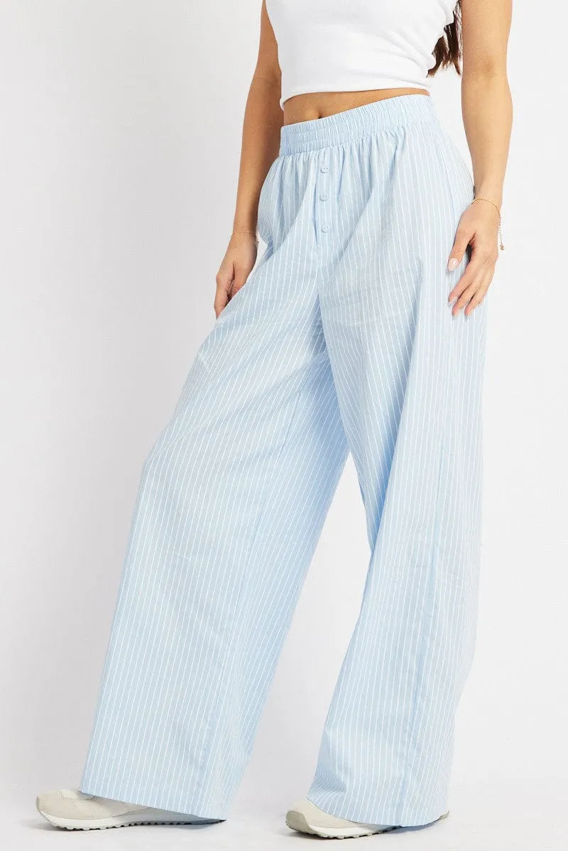 Blue Stripe Wide Leg Pants Elasticated Waist sold by Ally Fashion product image thumbnail 4