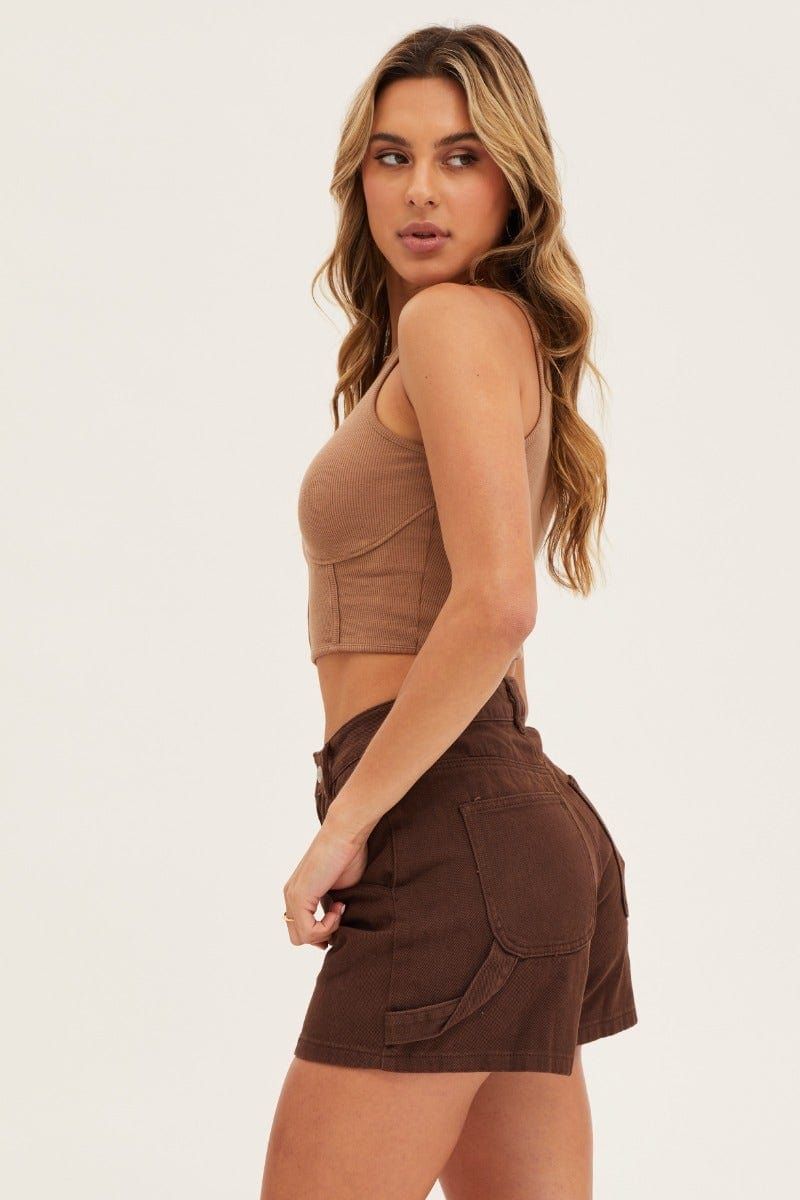 Brown Carpenter Denim Shorts High Rise sold by Ally Fashion product image thumbnail 5
