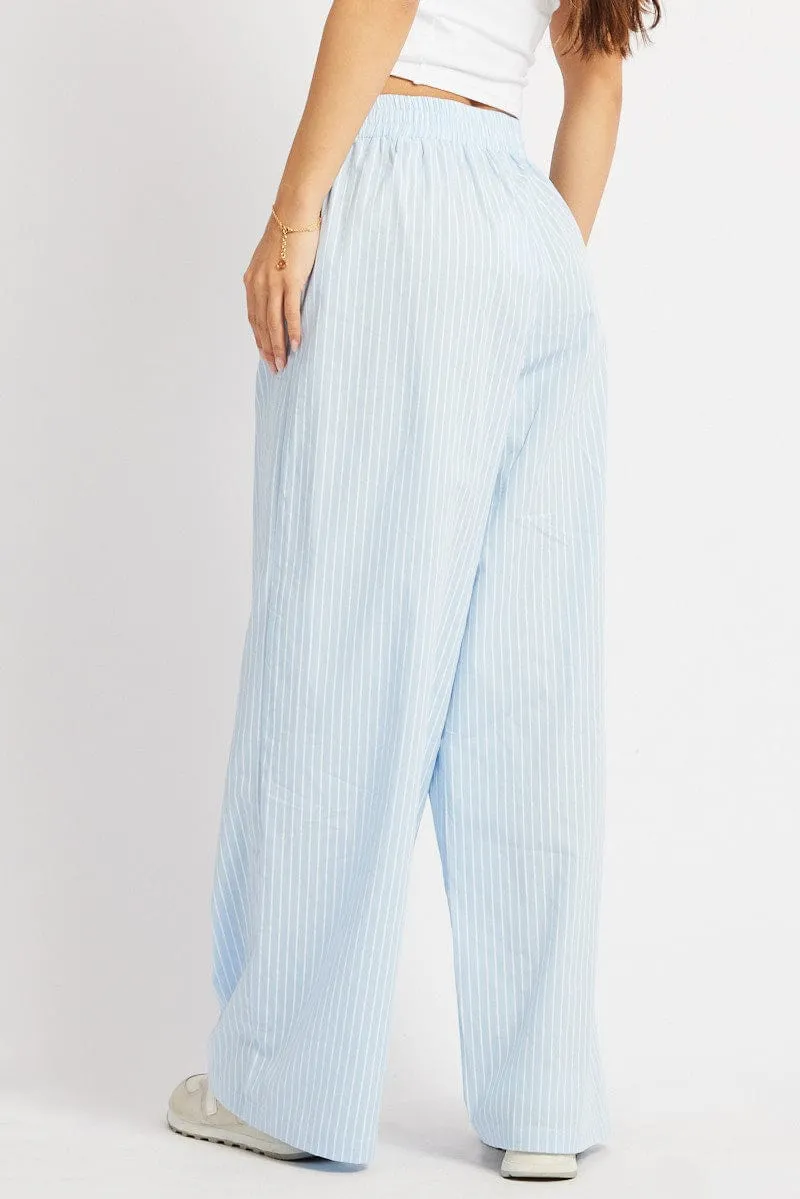 Blue Stripe Wide Leg Pants Elasticated Waist sold by Ally Fashion product image thumbnail 5