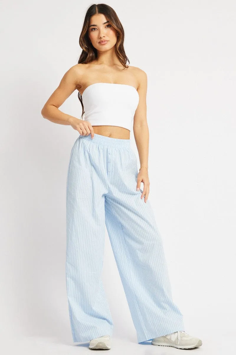 Blue Stripe Wide Leg Pants Elasticated Waist sold by Ally Fashion product image thumbnail 2