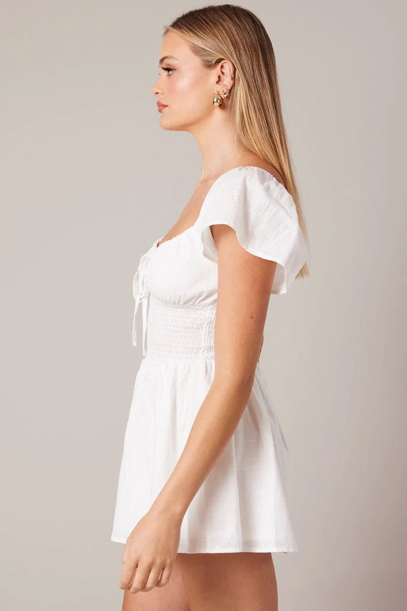 White Shirred Playsuit Short Sleeve sold by Ally Fashion product image thumbnail 4