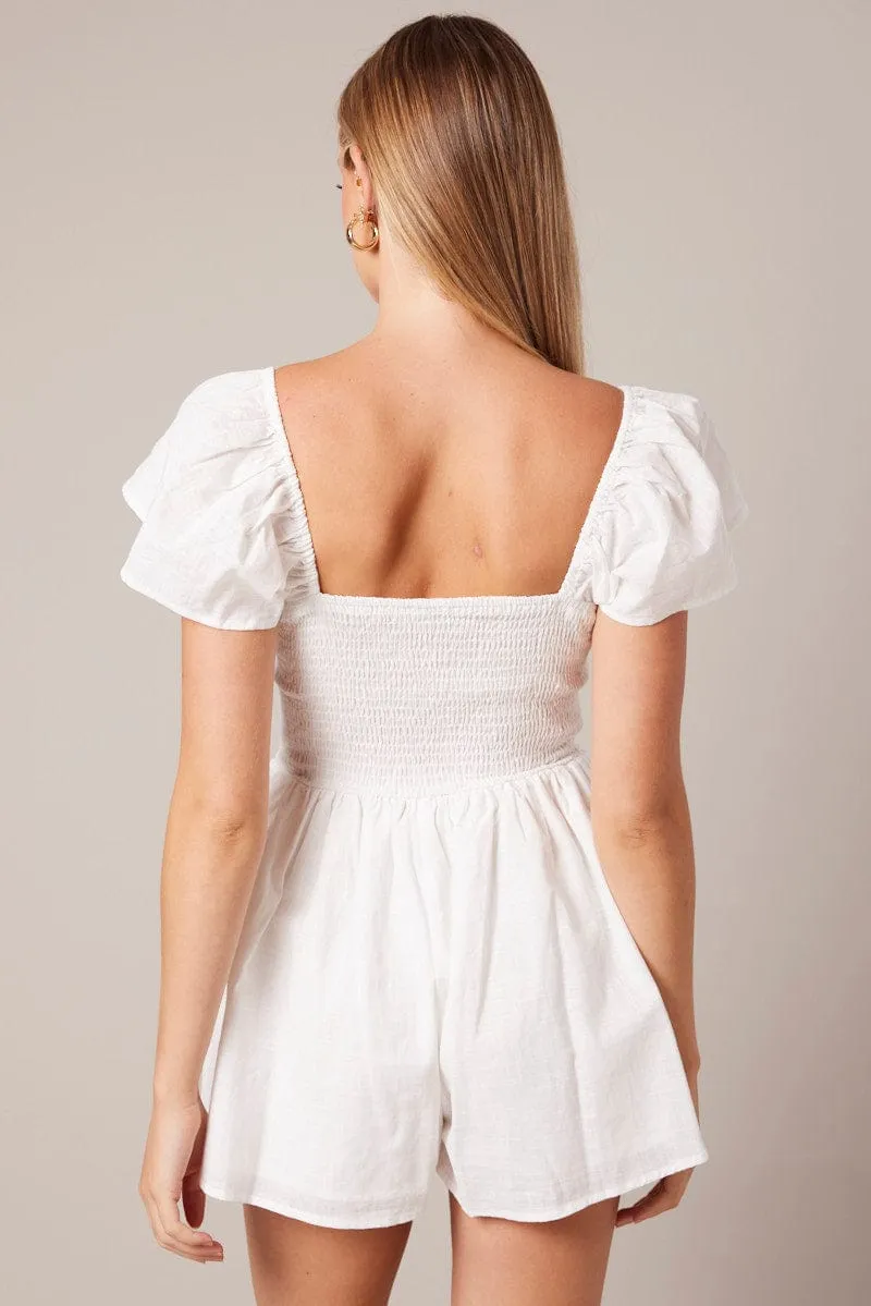 White Shirred Playsuit Short Sleeve sold by Ally Fashion product image thumbnail 5