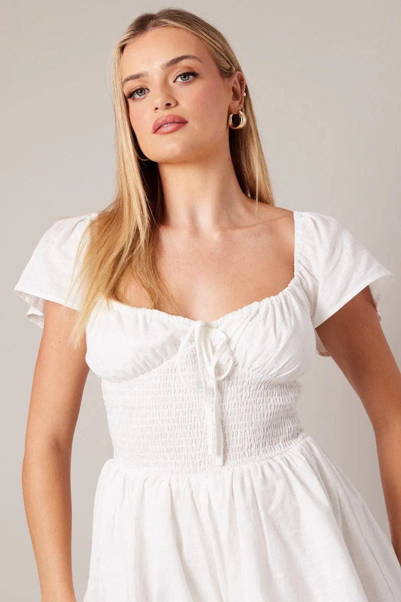 White Shirred Playsuit Short Sleeve sold by Ally Fashion product image thumbnail 3