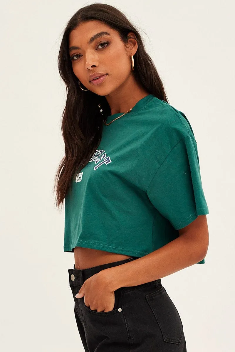 Green Crop T-Shirt Crew Neck Short Sleeve sold by Ally Fashion product image thumbnail 4