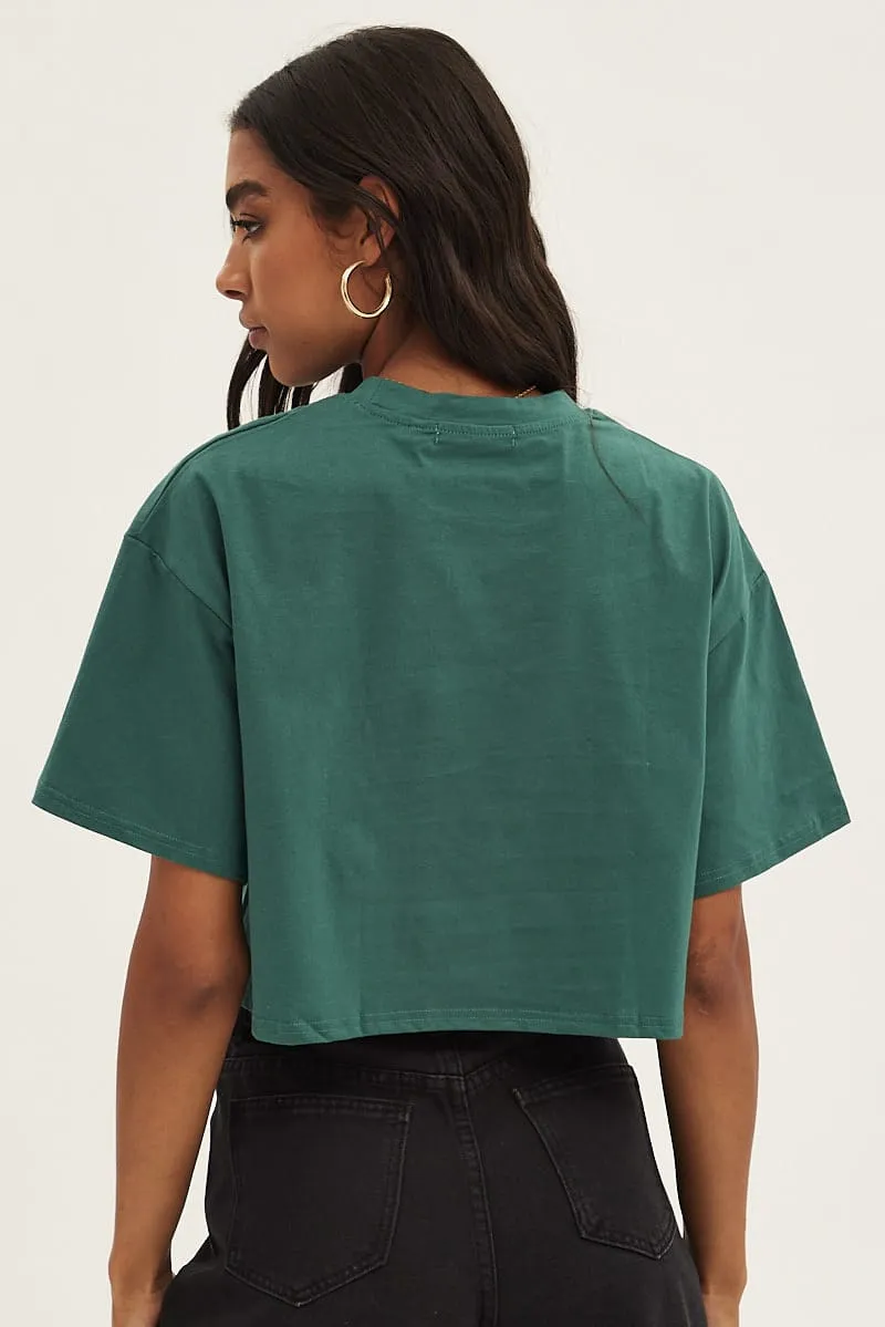 Green Crop T-Shirt Crew Neck Short Sleeve sold by Ally Fashion product image thumbnail 5