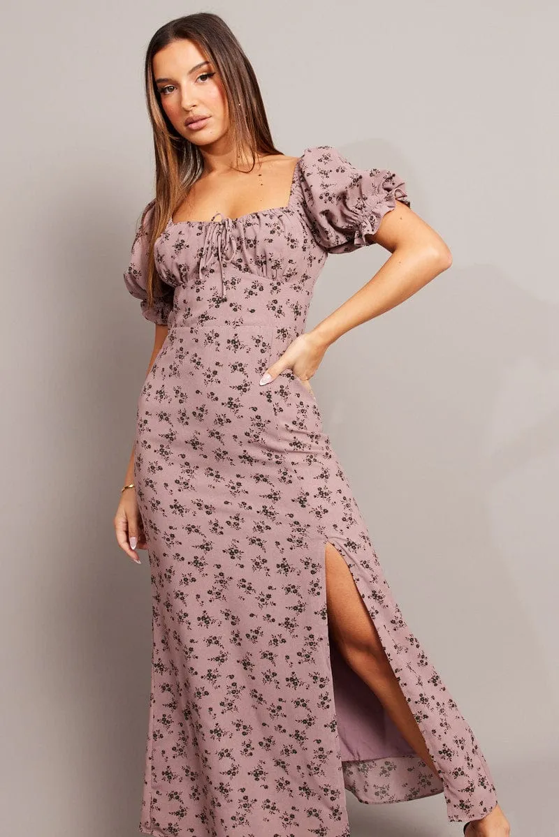 Purple Ditsy Midi Dress Puff Sleeve sold by Ally Fashion product image thumbnail 3