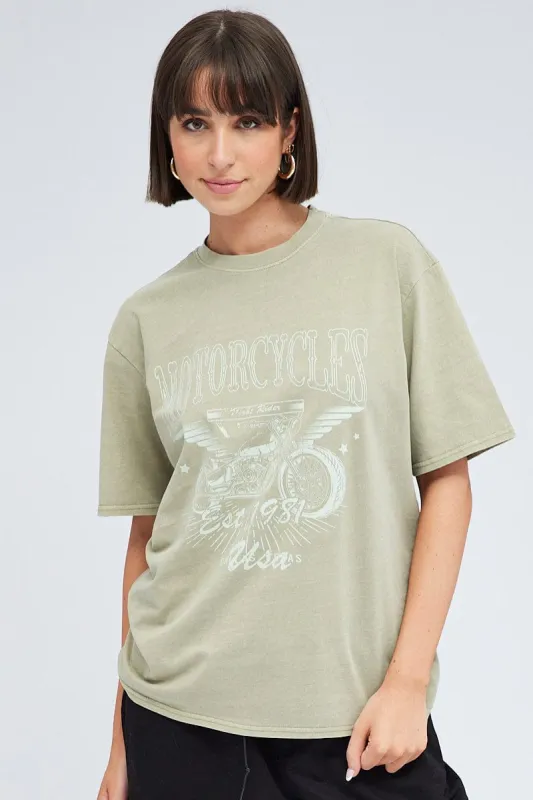 Green Graphic Tee Short Sleeve Round Neck sold by Ally Fashion