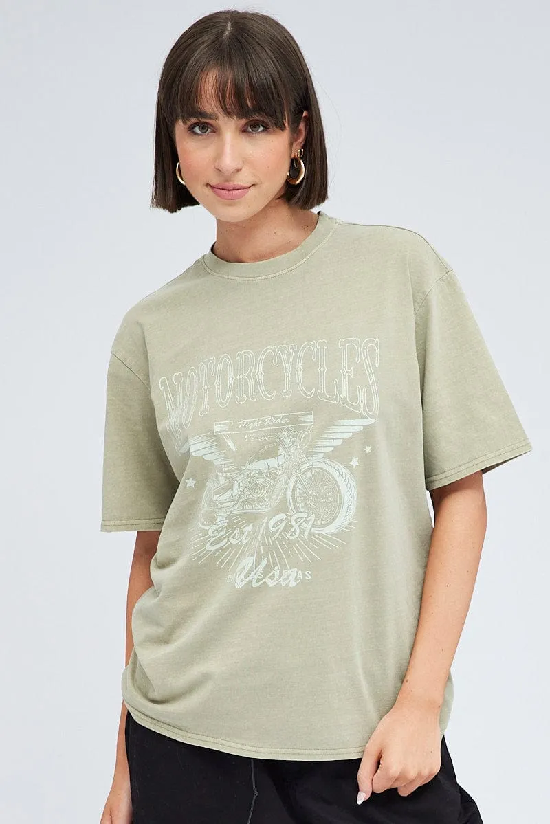 Green Graphic Tee Short Sleeve Round Neck sold by Ally Fashion