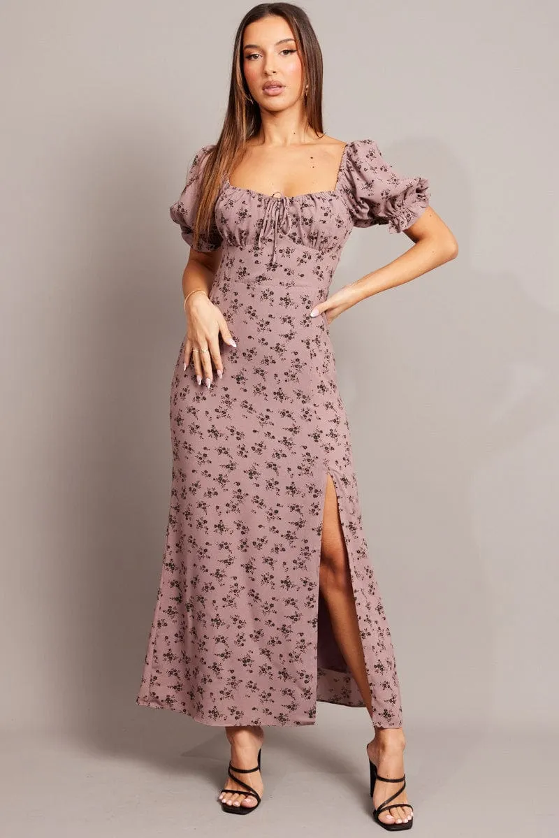 Purple Ditsy Midi Dress Puff Sleeve sold by Ally Fashion product image thumbnail 2