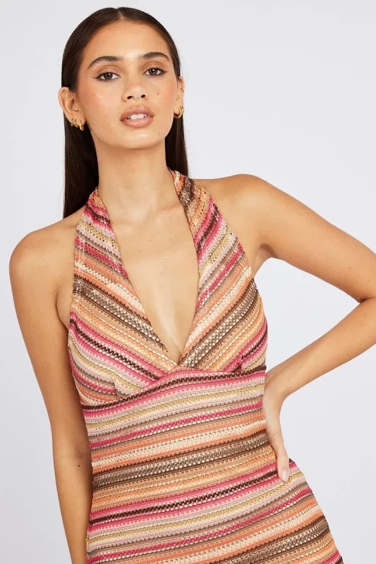 Multi Print Halter Dress Mini Bodycon Crochet sold by Ally Fashion