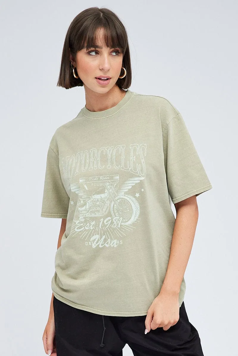 Green Graphic Tee Short Sleeve Round Neck sold by Ally Fashion product image thumbnail 3