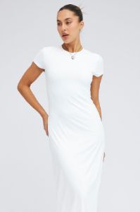 White Maxi Dress Short Sleeve Bodycon SuperSoft sold by Ally Fashion
