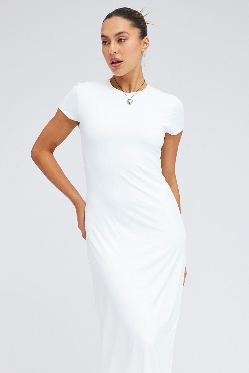 White Maxi Dress Short Sleeve Bodycon SuperSoft sold by Ally Fashion product image thumbnail 2