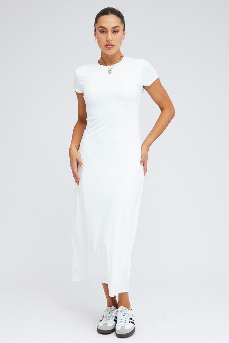 White Maxi Dress Short Sleeve Bodycon SuperSoft sold by Ally Fashion product image thumbnail 3