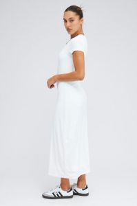 White Maxi Dress Short Sleeve Bodycon SuperSoft sold by Ally Fashion