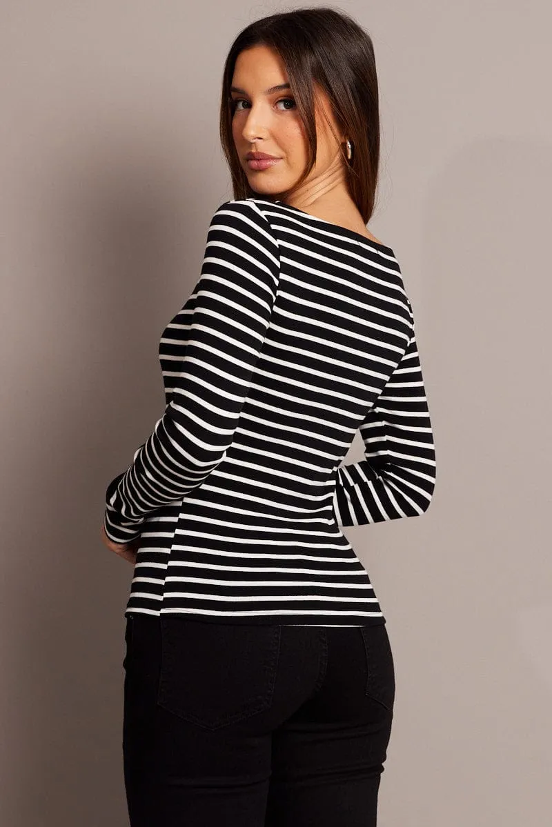 Black Stripe T Shirt Long Sleeve Boat Neck Longline sold by Ally Fashion product image thumbnail 5