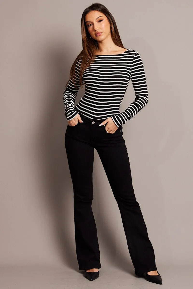 Black Stripe T Shirt Long Sleeve Boat Neck Longline sold by Ally Fashion product image thumbnail 2