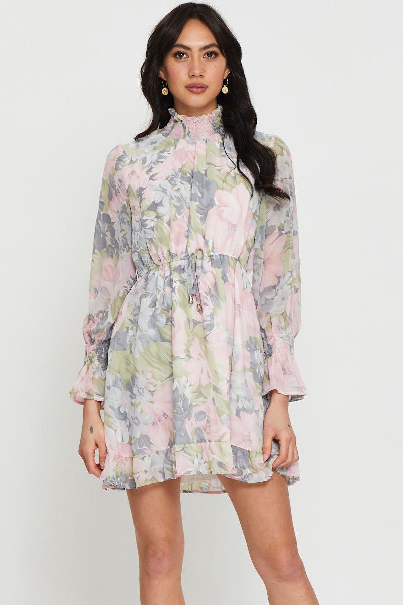 Print Mini Dress Long Sleeve sold by Ally Fashion