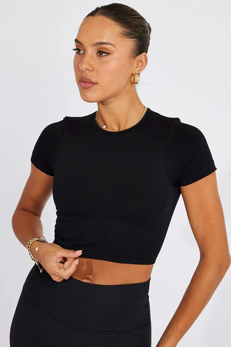 Black T-Shirt Short Sleeve Crew Neck Seamless sold by Ally Fashion product image thumbnail 2
