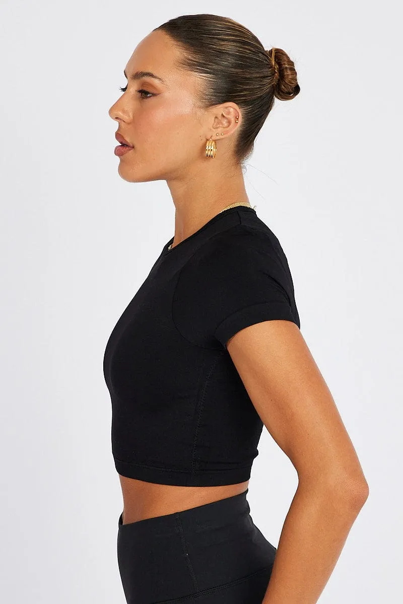 Black T-Shirt Short Sleeve Crew Neck Seamless sold by Ally Fashion product image thumbnail 4