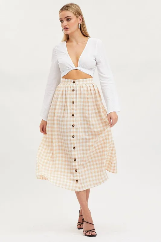 Check Midi Skirt High Rise Button Down sold by Ally Fashion
