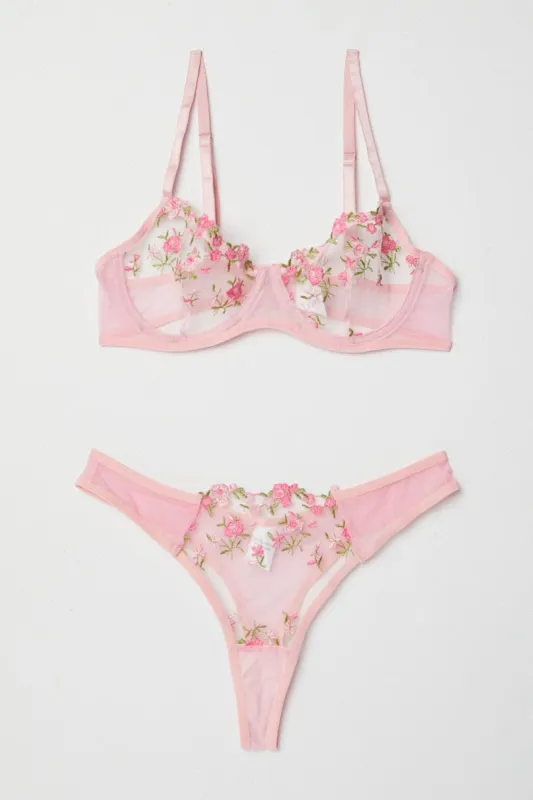 Pink Floral Embroidered Lingerie Set sold by Ally Fashion