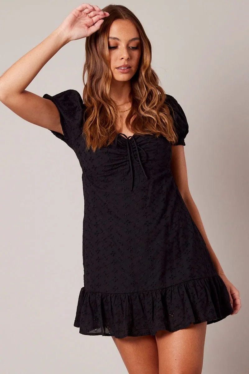 Black Fit And Flare Dress Puff Sleeve Mini sold by Ally Fashion product image thumbnail 3