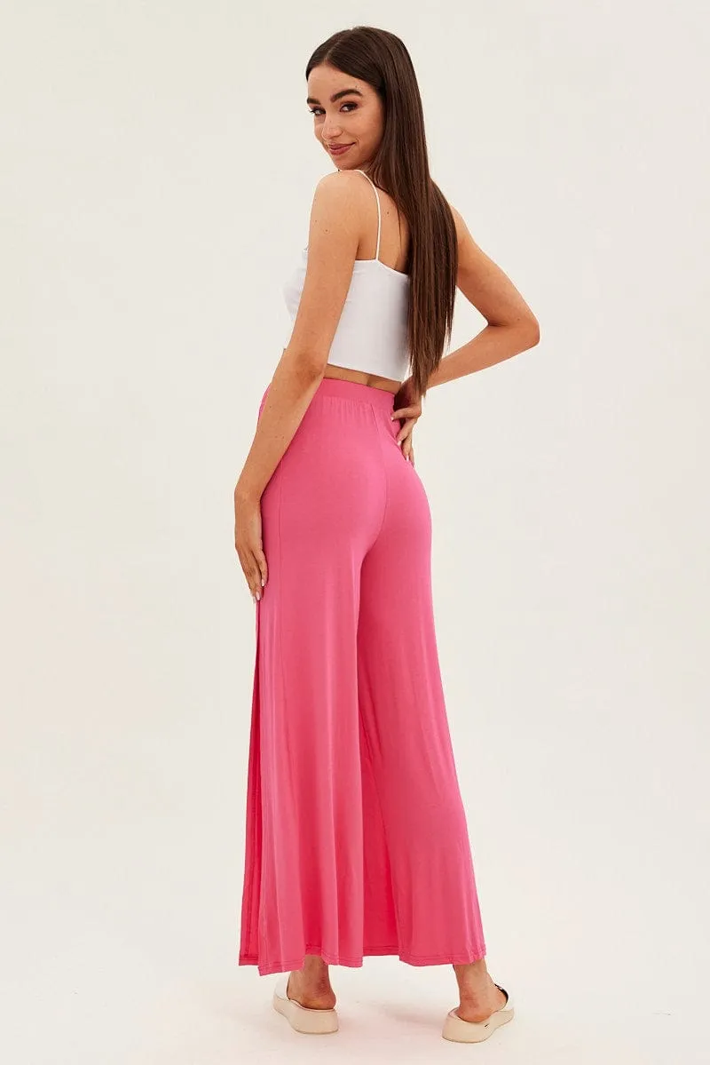 Hot Pink Wide Leg Pants High Rise Front Split sold by Ally Fashion product image thumbnail 5