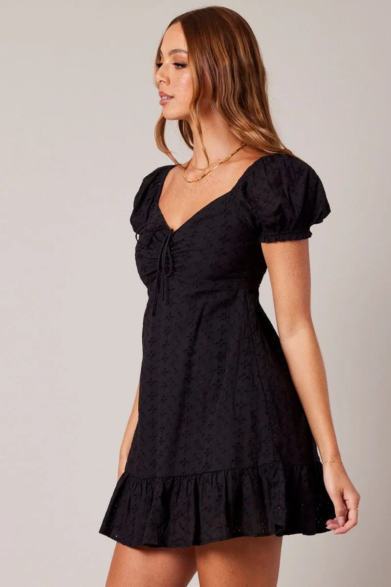 Black Fit And Flare Dress Puff Sleeve Mini sold by Ally Fashion product image thumbnail 4