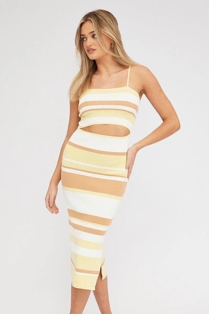 Yellow Stripe Knit Dress Midi Sleeveless sold by Ally Fashion product image thumbnail 2