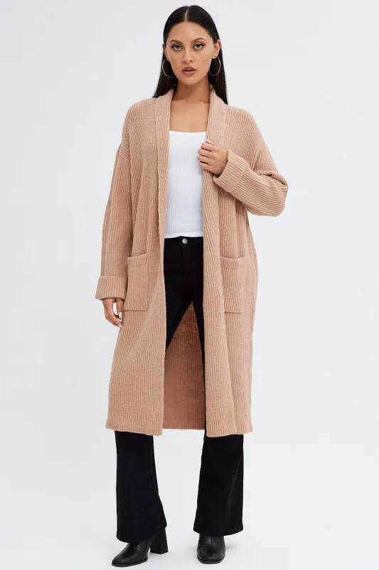 Beige Longline Cardigan sold by Ally Fashion