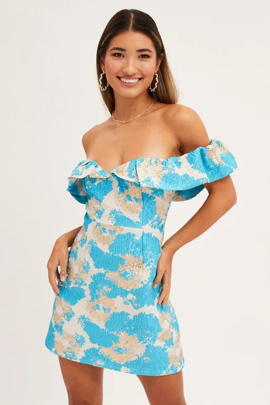Print Volume Off Shoulder Jacquard Mini Dress sold by Ally Fashion