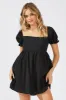 Black Fit and Flare Dress Short Sleeve Self Check sold by Ally Fashion