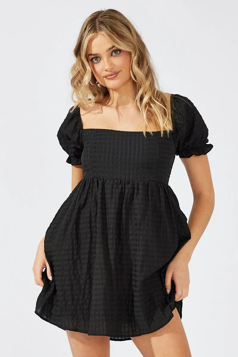 Black Fit and Flare Dress Short Sleeve Self Check sold by Ally Fashion product image thumbnail 3