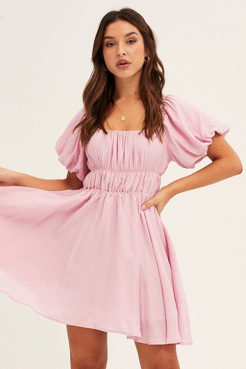 Pink Mini Dress Fit & Flare Off Shoulder sold by Ally Fashion product image thumbnail 3