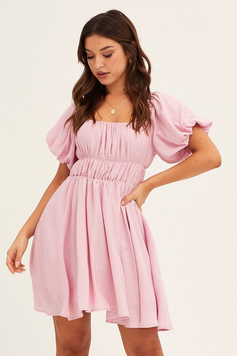 Pink Mini Dress Fit & Flare Off Shoulder sold by Ally Fashion
